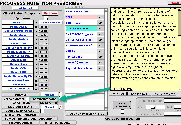 Screenshot for Creating a BIRP Note