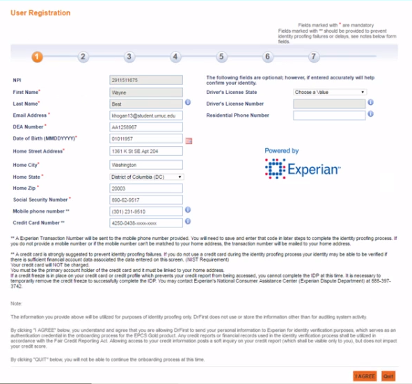 Screenshot for EPCS Onboarding Process