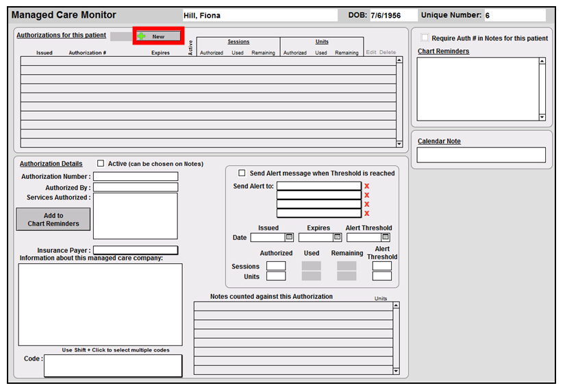 Screenshot for How to Enter Managed Care Authorizations