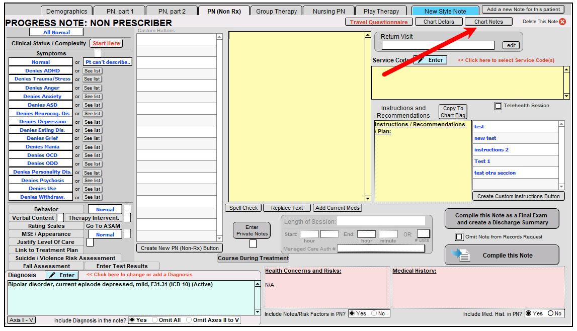 Screenshot for View Previous Notes within Work Areas
