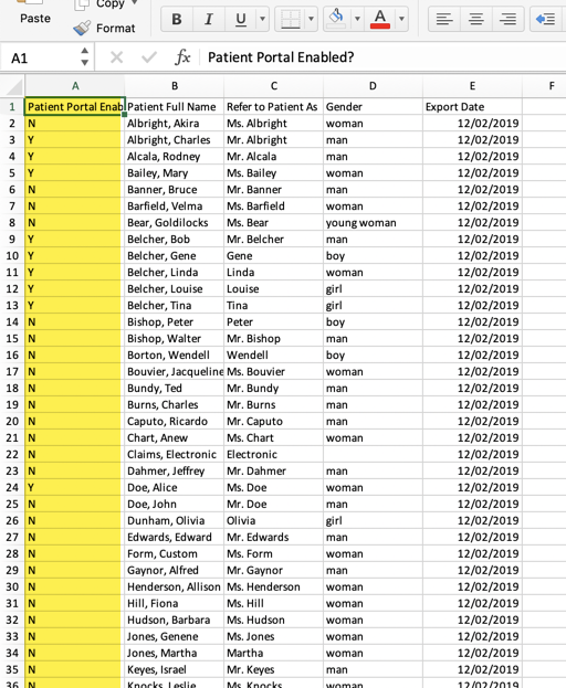 Screenshot for Patient Portal Enabled Report