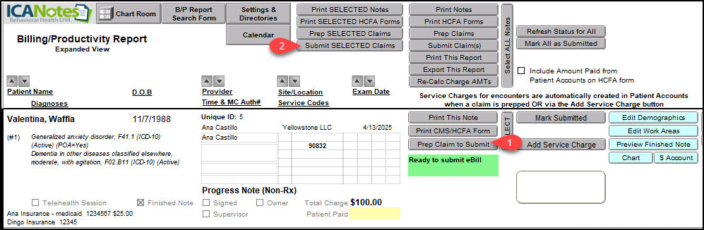 Screenshot for Electronically Billing a Treatment Plan