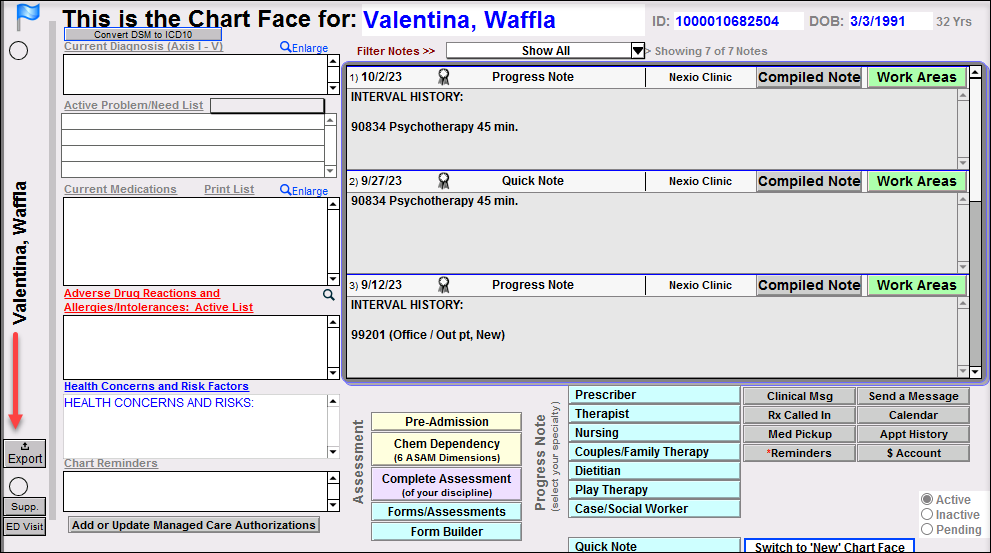 Screenshot for Patient Data export (Individual level)