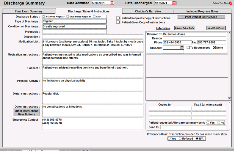 Screenshot for Creating Discharge Instructions