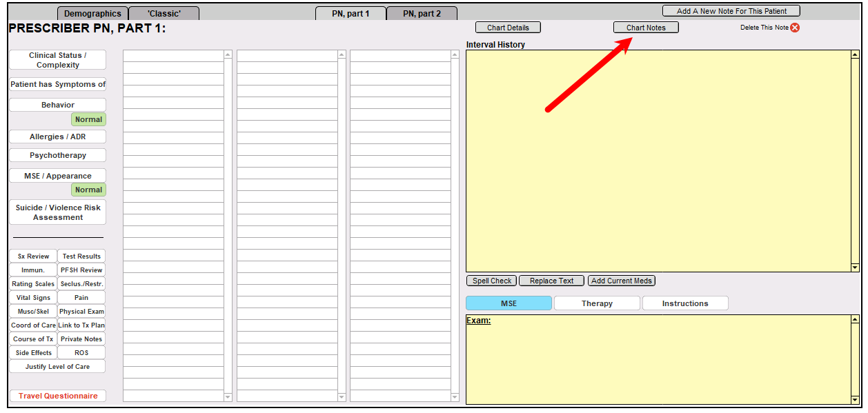 Screenshot for View Previous Notes within Work Areas