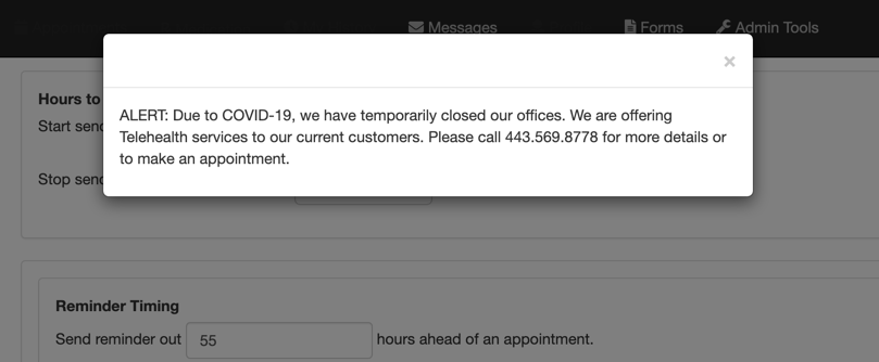 Screenshot for Changing Text Messages to Put in a Message That Office is Closed