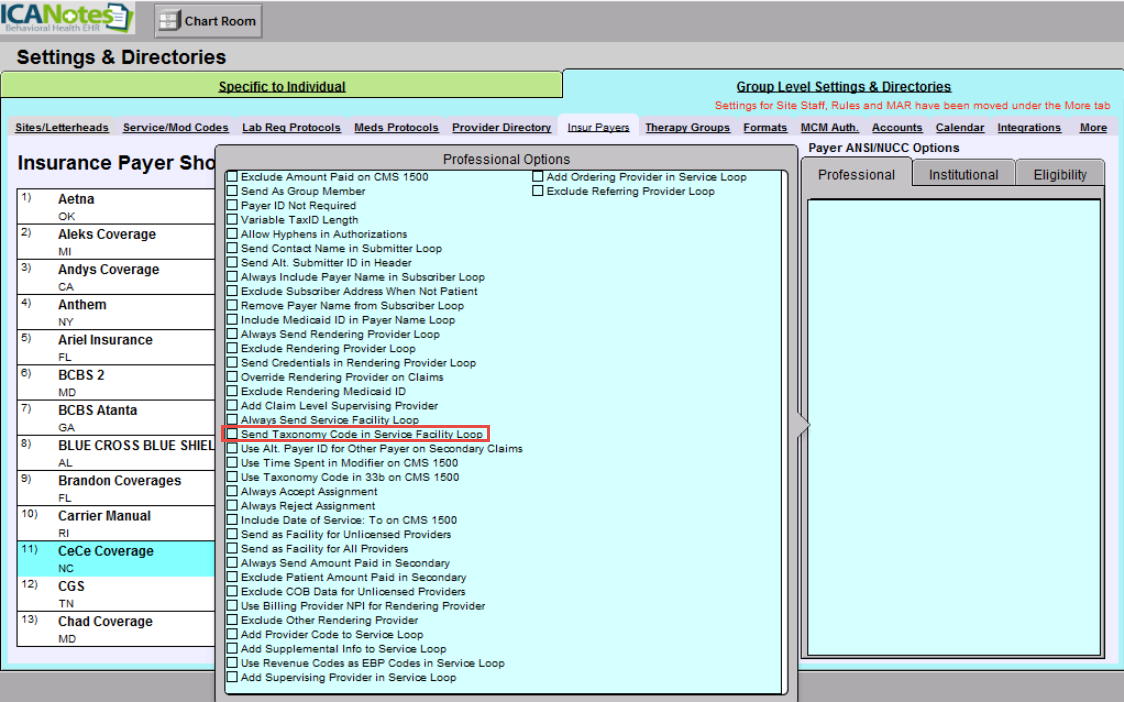 Screenshot for Taxonomy Code