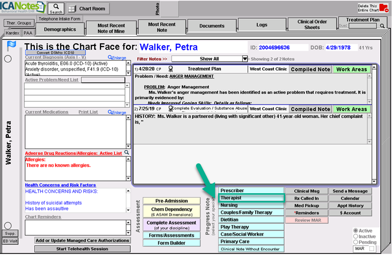 Screenshot for Creating a BIRP Note