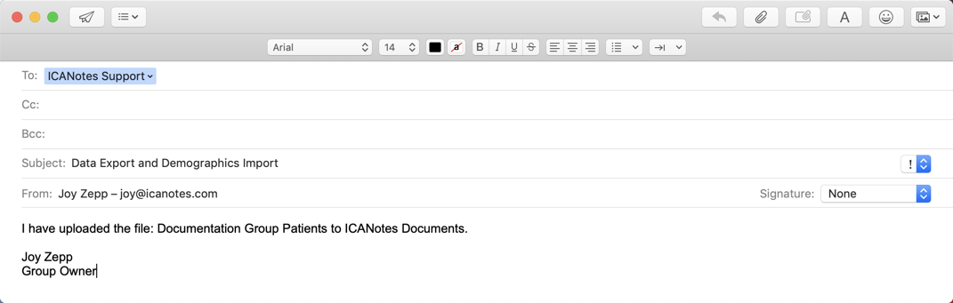 Screenshot for Data Export and Demographics Import
