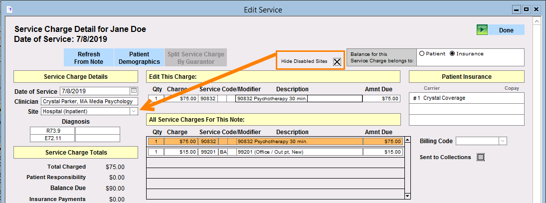 Screenshot for Hide Disabled Sites in Patient Accounts