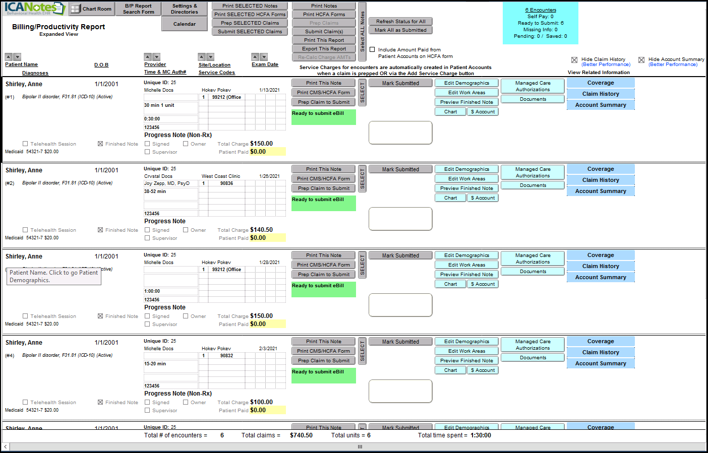 Screenshot for How to Run a Medicaid Volume Report for Meaningful Use (90 days)