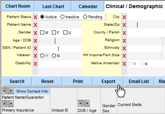 Screenshot for Data Export and Demographics Import