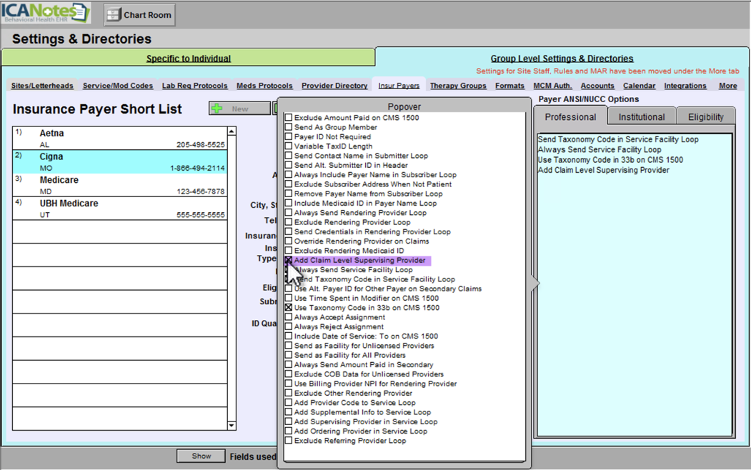 Screenshot for Add Claim Level Supervising Provider ANSI Option