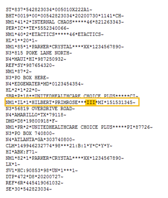 ANSI 837 Loop 2010BA segment NM107