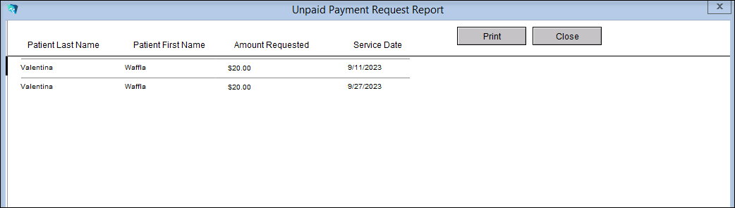 Screenshot for Unpaid Payment Requests Report for Nexio