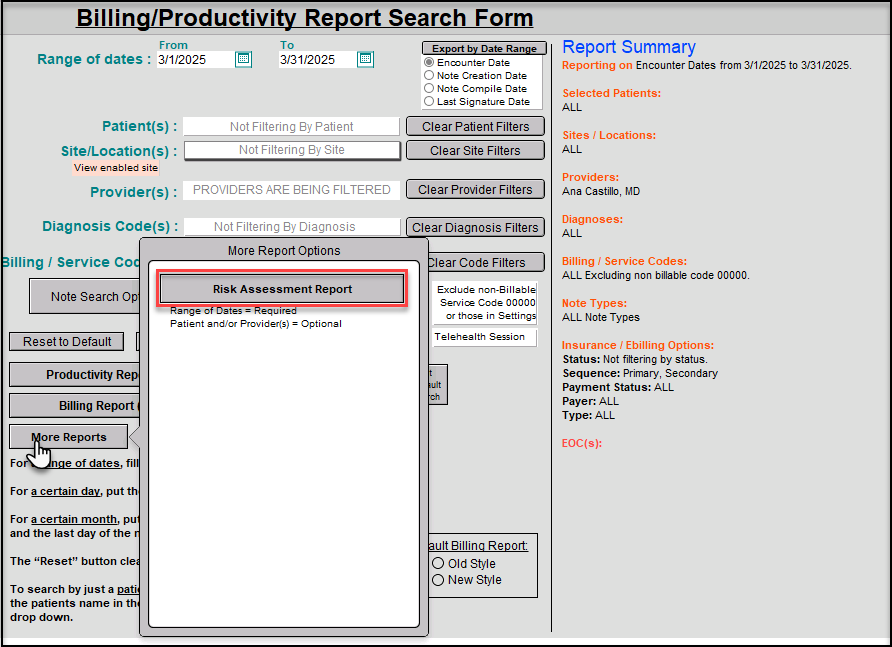 Screenshot for Risk Assessment Report Export