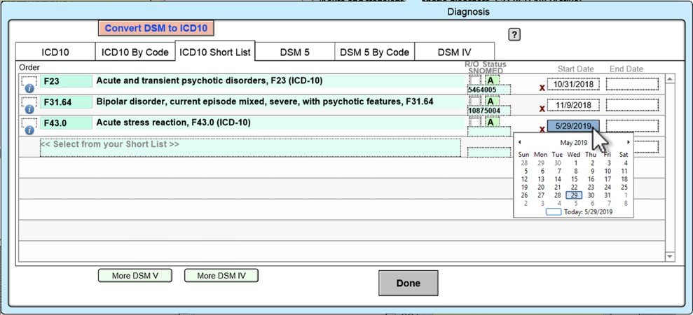 Screenshot for ICD-10 Shortlist Start and End Dates