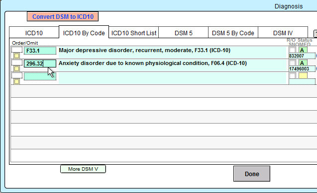 Screenshot for Convert DSM to ICD10 button