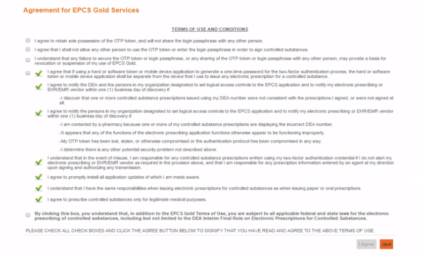 Screenshot for EPCS Onboarding Process