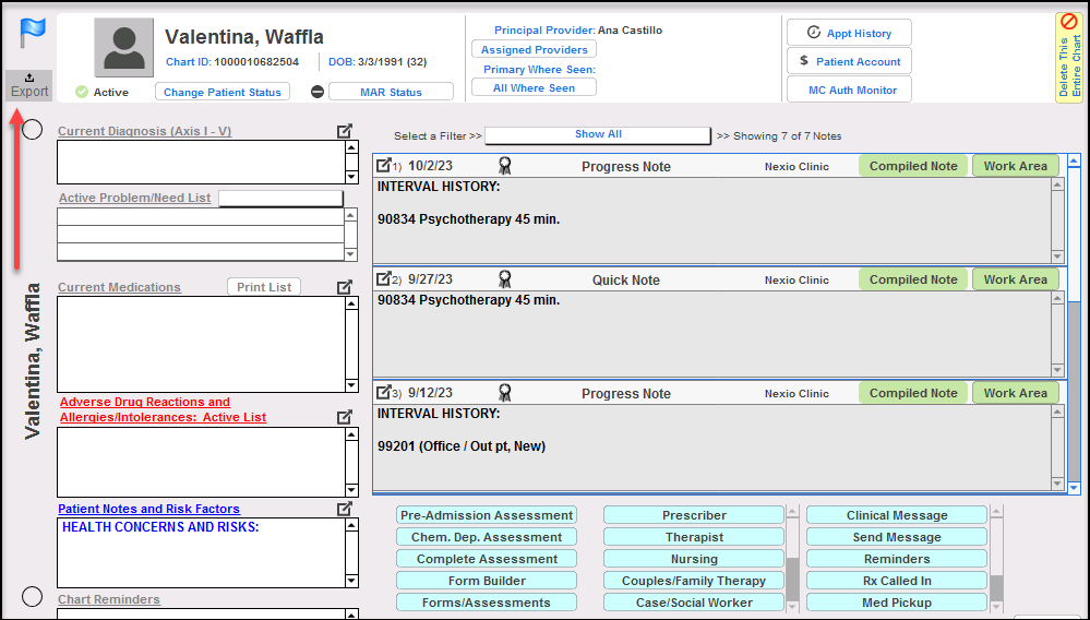 Screenshot for Patient Data export (Individual level)