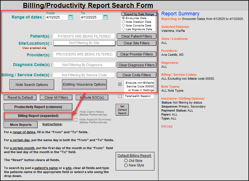 Screenshot for Electronically Billing a Treatment Plan