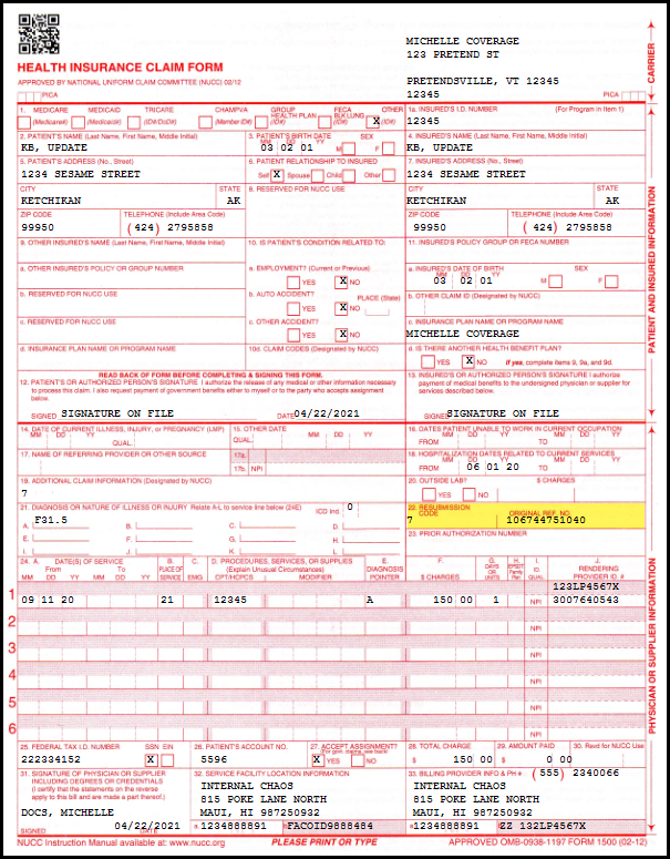 Screenshot for Claim Resubmission Code and Original Reference Number