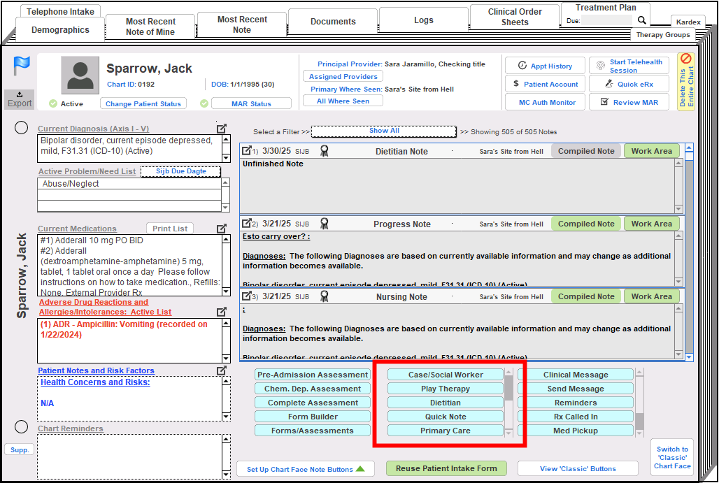 Screenshot for View Previous Notes within Work Areas