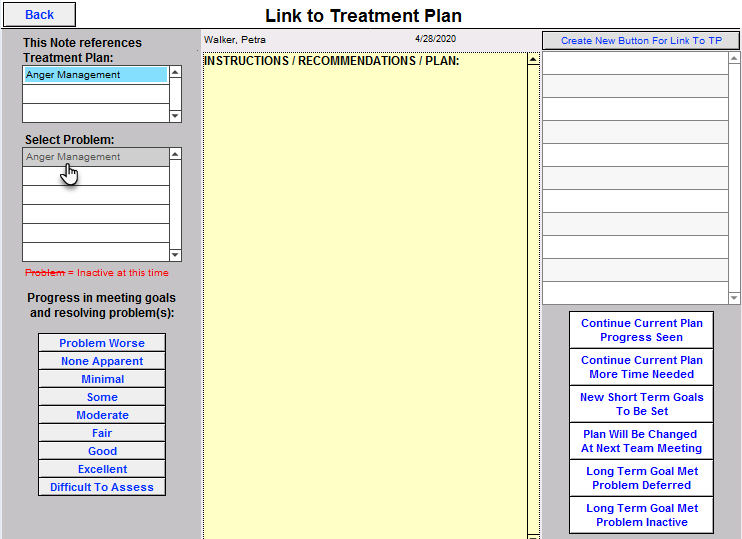 Screenshot for Creating a BIRP Note
