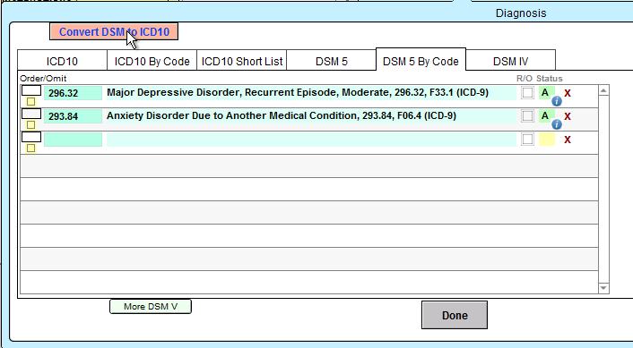 Screenshot for Convert DSM to ICD10 button