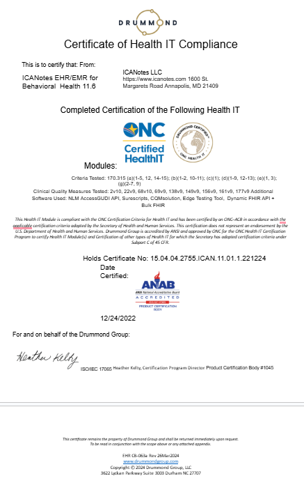 Screenshot for ONC Certfication 2025