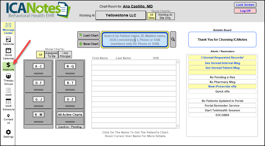 Screenshot for Patient Accounts Reports