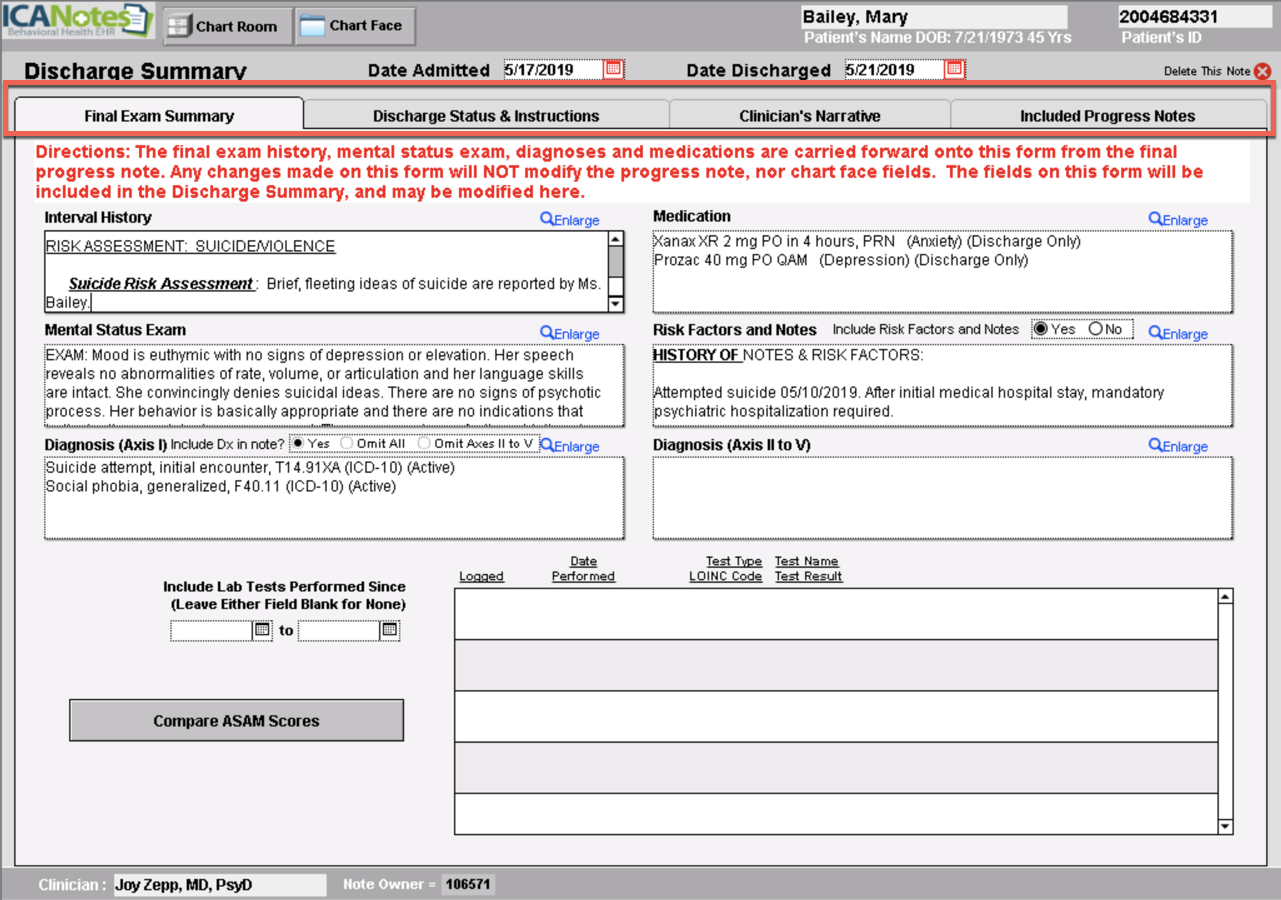 Screenshot for Creating Discharge Instructions