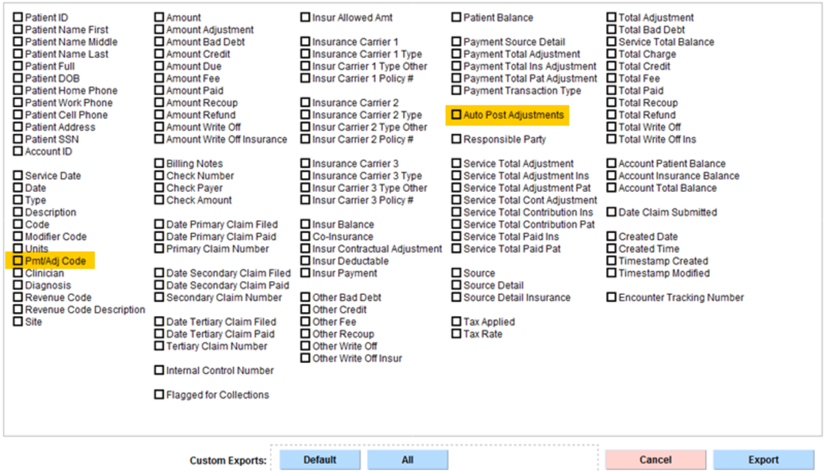 New exportable options in Patient Accounts reports