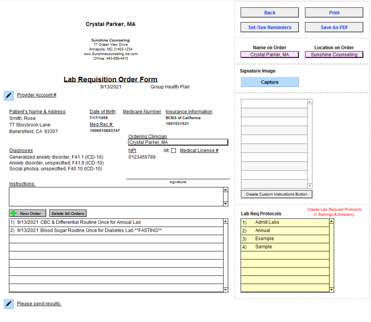 Updated Lab Req Order form