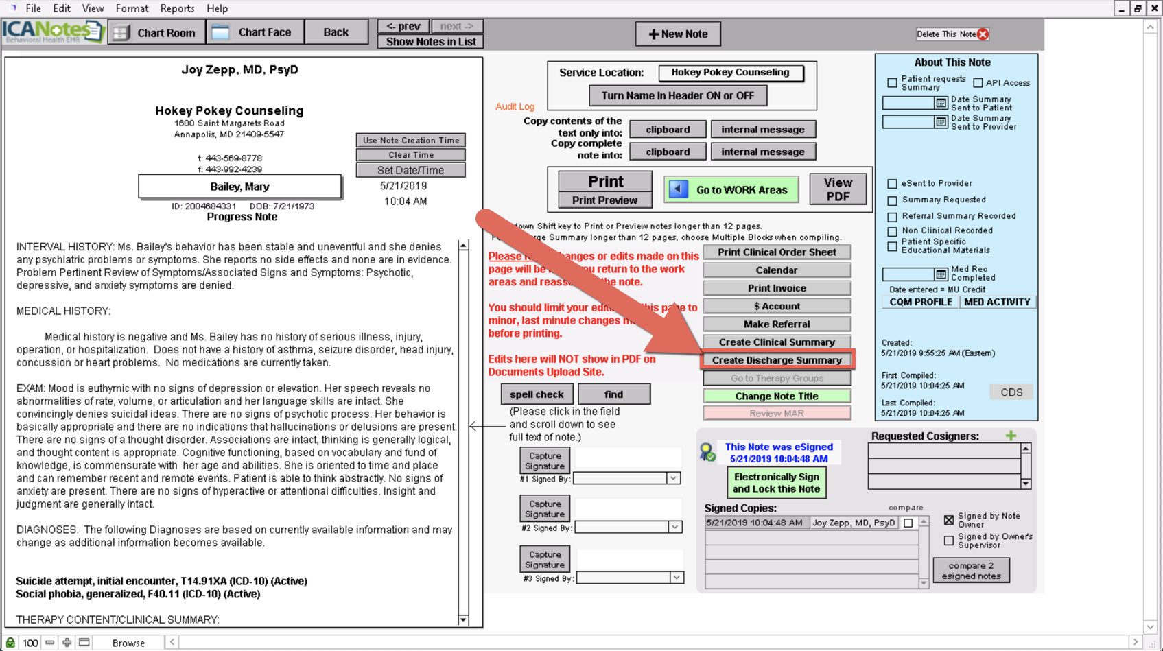 Screenshot for Creating Discharge Instructions
