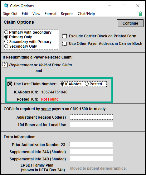 Screenshot for Claim Resubmission Code and Original Reference Number