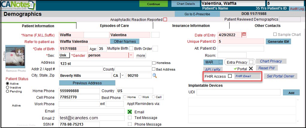 Screenshot for FHIR Access