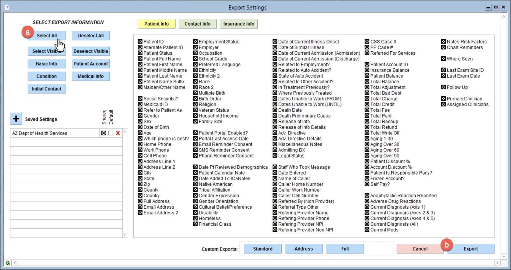 Screenshot for Data Export and Demographics Import
