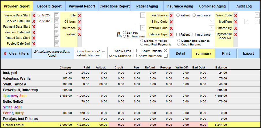 Screenshot for Patient Accounts Reports