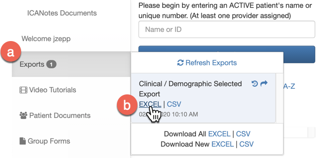 Screenshot for Data Export and Demographics Import