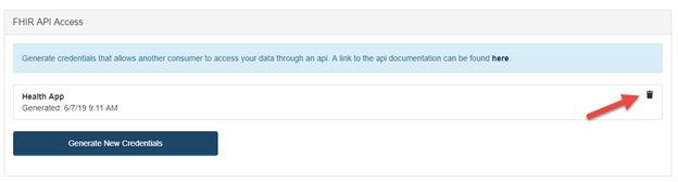 Screenshot for Generating API Credentials from the Patient Portal