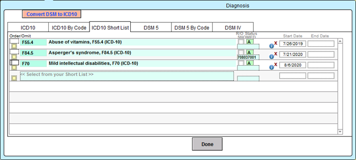 Screenshot for SNOMED Code Entry