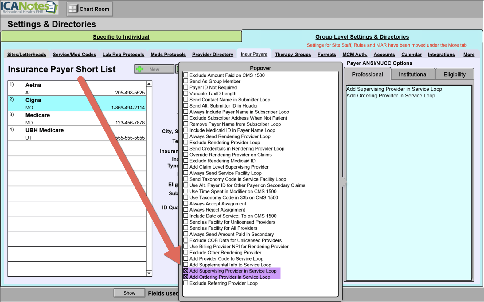 Screenshot for Supervising Provider and Ordering Provider in ANSI Service Loop