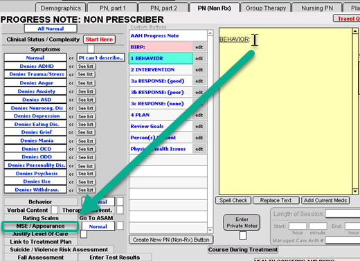 Screenshot for Creating a BIRP Note