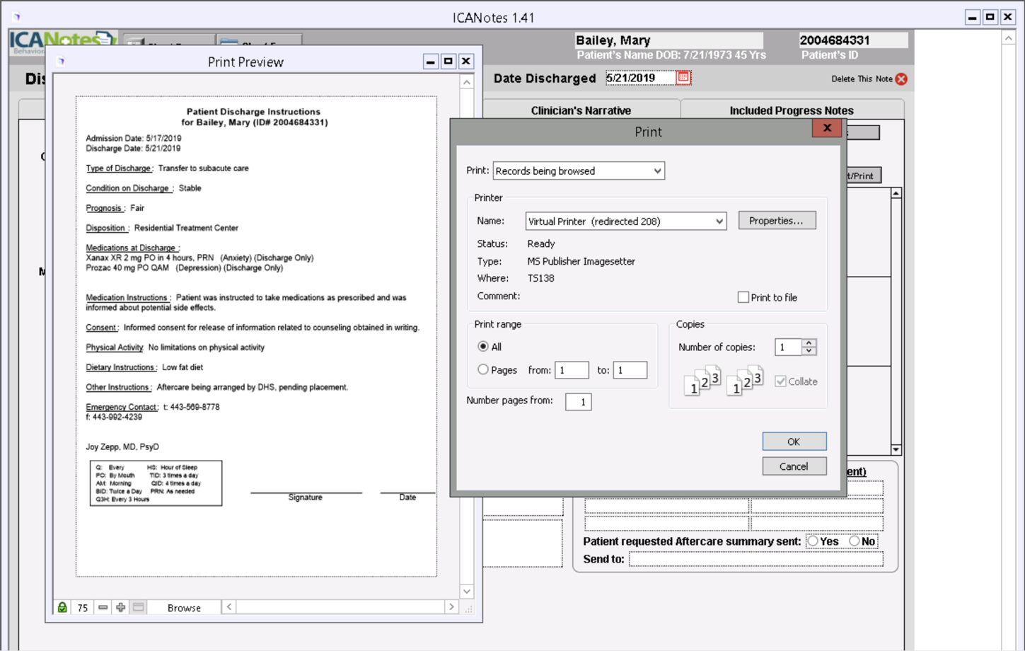 Screenshot for Creating Discharge Instructions