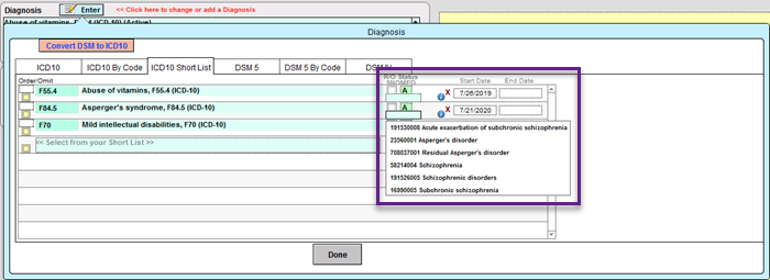 Screenshot for SNOMED Code Entry