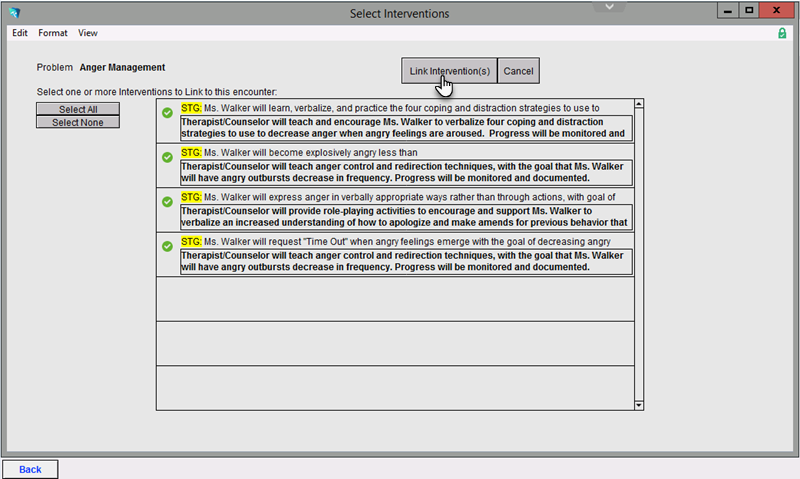 Screenshot for Creating a BIRP Note