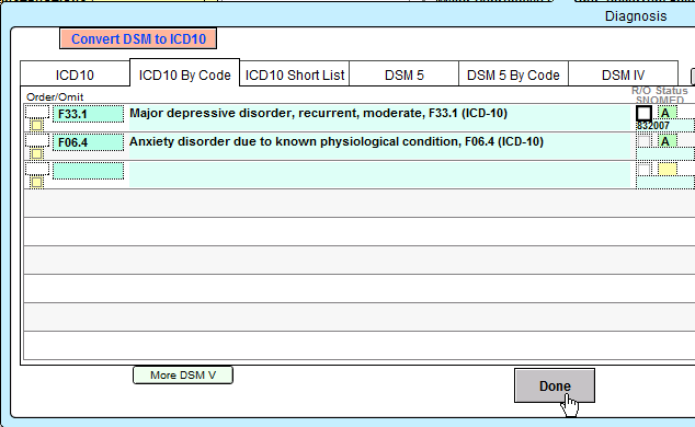 Screenshot for Convert DSM to ICD10 button